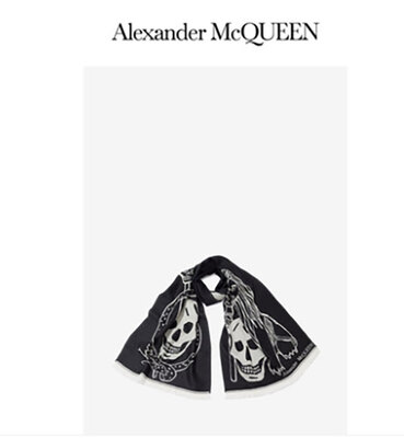 Alexander McQueen Royal Skull黑色提花羊毛围巾