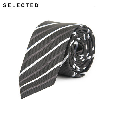 SELECTED涤丝领带系列 男士黑色涤丝斜纹箭头型商务领带