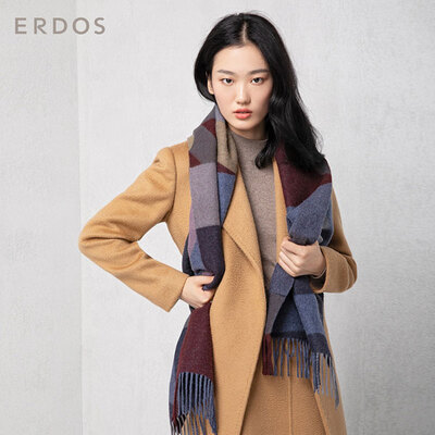 ERDOS/鄂尔多斯羊绒起毛三层提花围巾180X35cm E286S1017