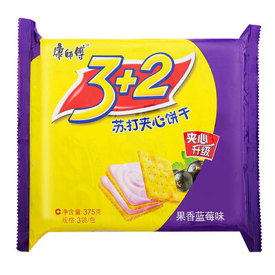 康师傅3+2蓝莓味夹心饼干375g