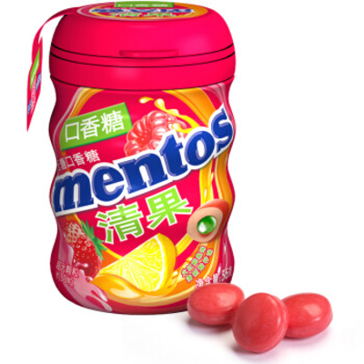 Mentos/曼妥思清劲夹心无糖火红鲜果酸柠口香糖35粒