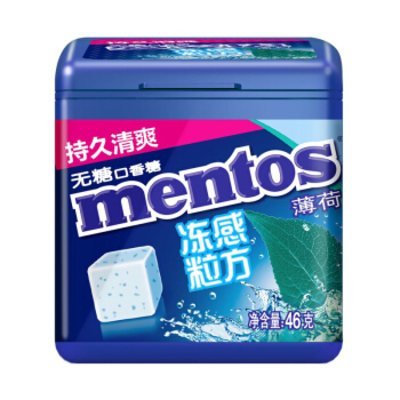 Mentos/曼妥思冻感粒方薄荷无糖口香糖46g