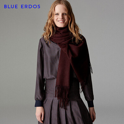 BLUE ERDOS 秋冬羊绒单层水纹披肩围巾200x60cm