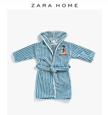 Zara Home 条纹可爱柔软舒适全棉卡通儿童带帽浴袍 48294014444