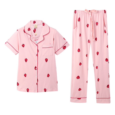 芬腾夏季女士全棉草莓印花短袖睡衣套装J98922254