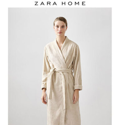 Zara Home 日式温泉女吸水棉质和服式长款睡衣浴袍 42405014806