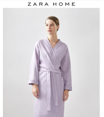 Zara Home 薄款浅紫色珠地布夏季棉系带长款浴袍女 40930014602