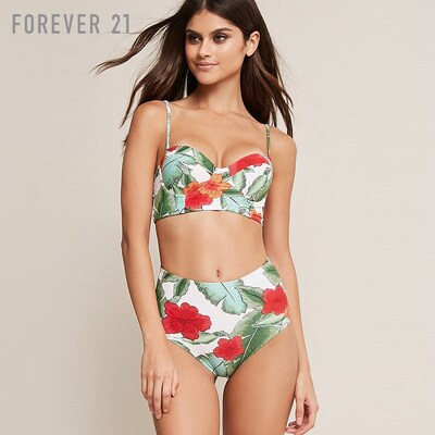 Forever 21花朵图案高腰比基尼泳衣下装