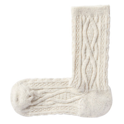 MUJI/无印良品含牦牛绒羊毛合脚直角 阿兰图案袜